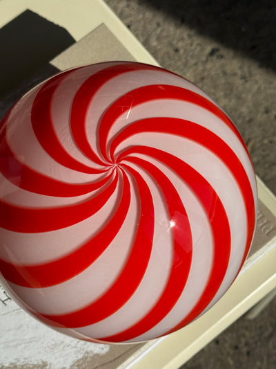 Murano Candy bordlampe rød/hvit swirl D:20 cm