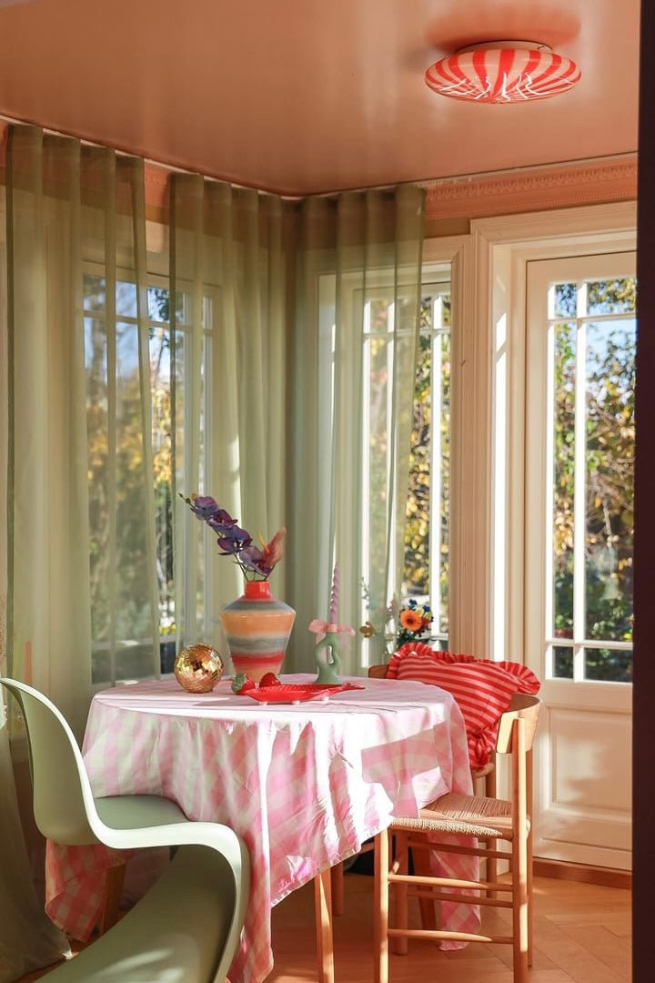 Stor Murano Candy plafond röd/vita ränder D:40 cm