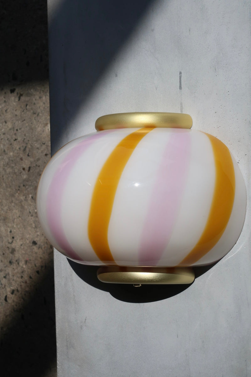Murano Candy vägglampa rosa/gula ränder 21x15cm