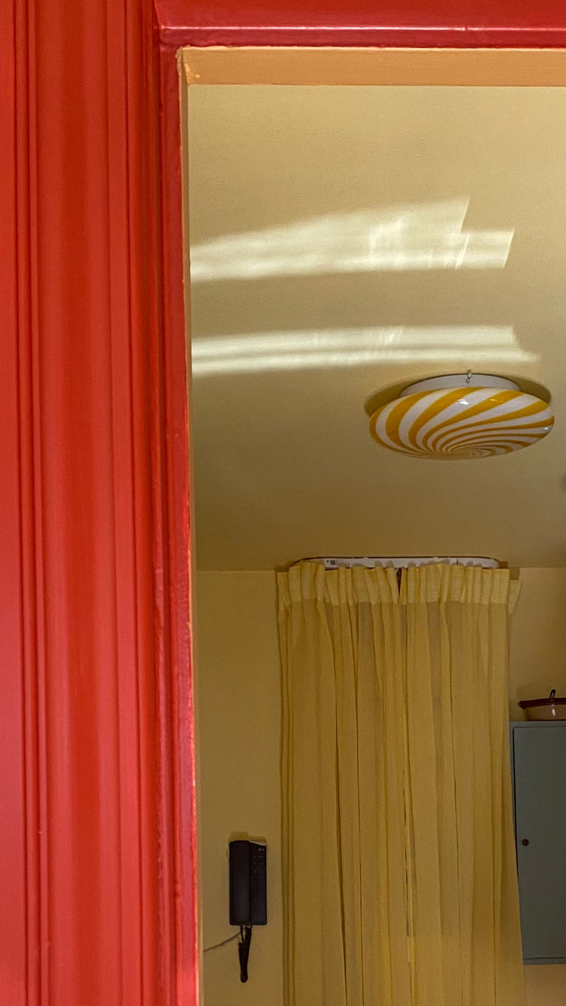 Murano Candy taklampa gul/vit swirl D:30 cm