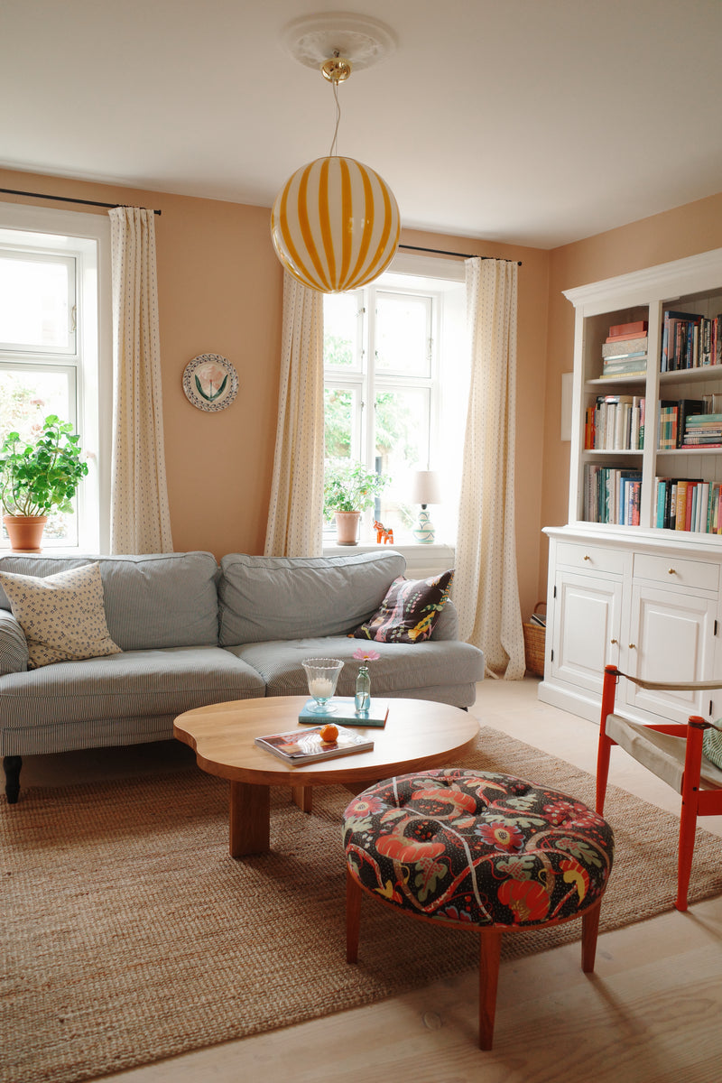 Stor Murano Candy pendel gul/vit vertikala ränder D:40 cm