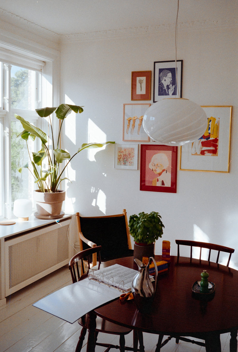 Murano oval vit swirl lampa pendel D:35 cm