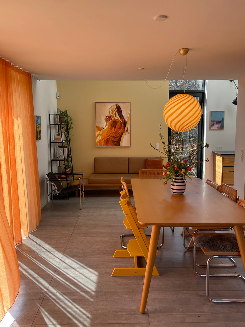 Stor Murano Candy-pendel gul/vit swirl D:40 cm