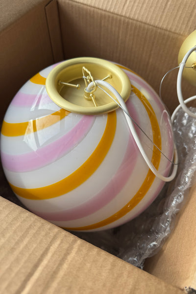 Murano Candy pendel gul/rosa swirl D:30 cm