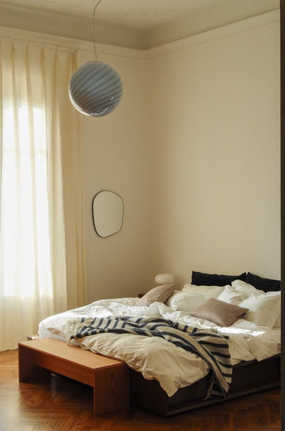 Stor Murano Candy pendel ljusblå swirl D:40 cm