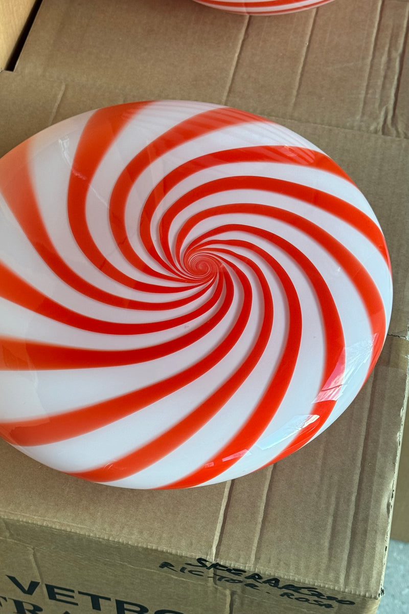 Murano Candy plafond röd/vit swirl D:30 cm