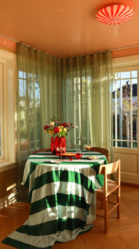 Stor Murano Candy plafond gul/hvite striper D:40 cm