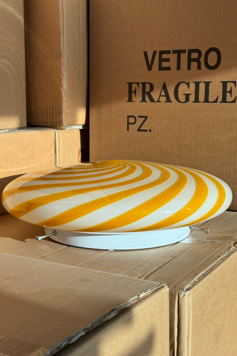 Murano Candy taklampa gul/vit swirl D:30 cm