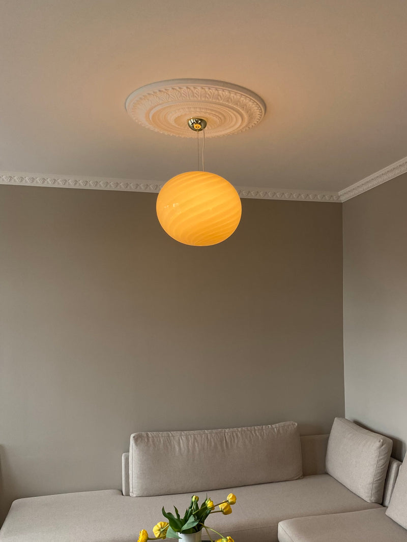 Stor Murano Candy oval pendel gul swirl D:40 cm