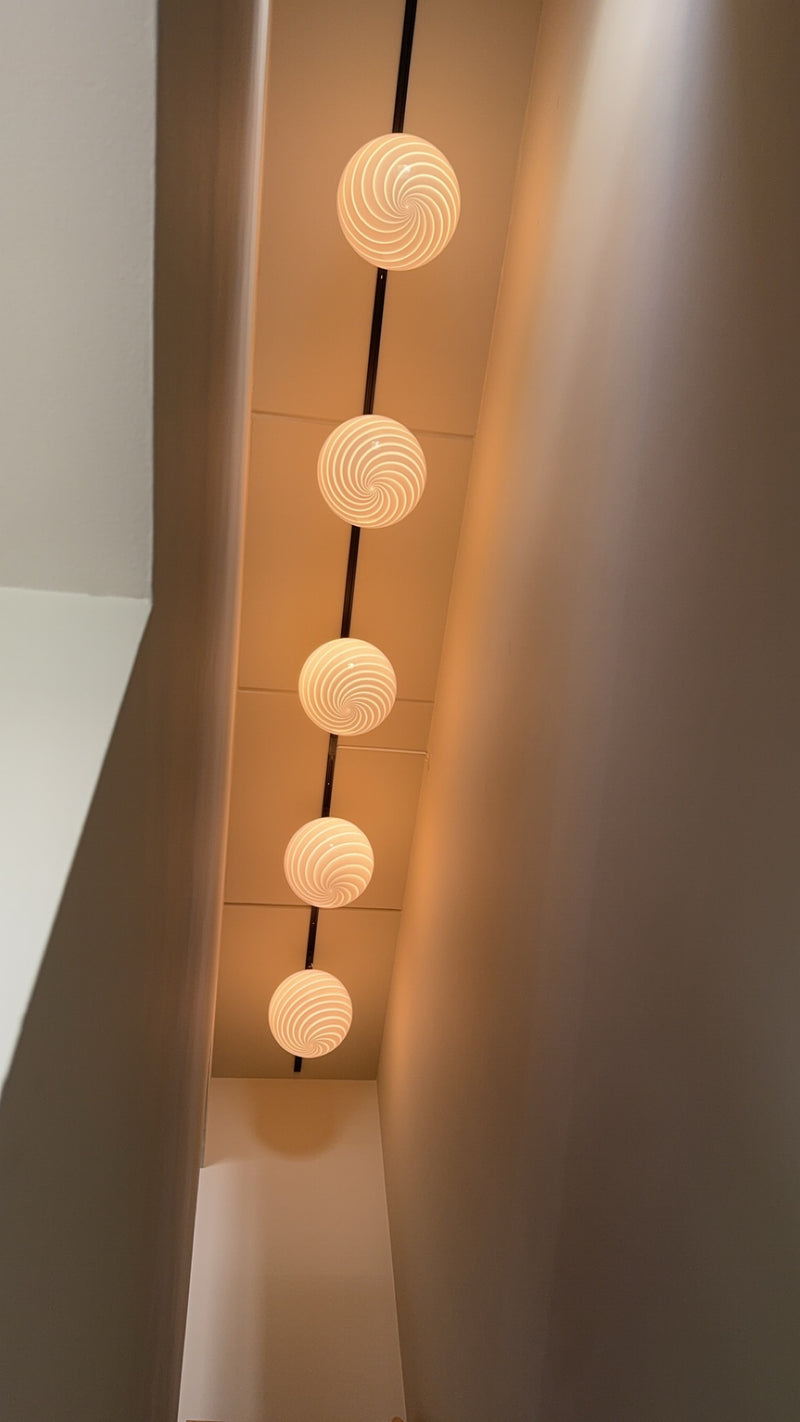 Stor Murano rund vit swirl-lampa pendel D:40 cm