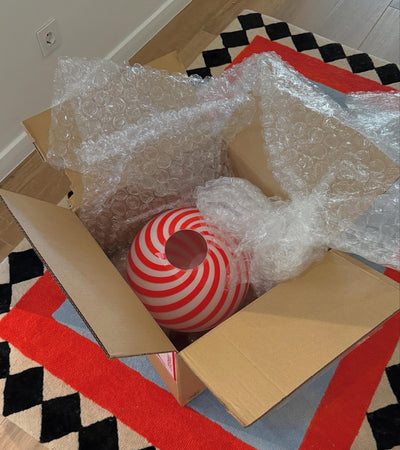 Murano Candy pendel rød/hvid swirl D:30 cm