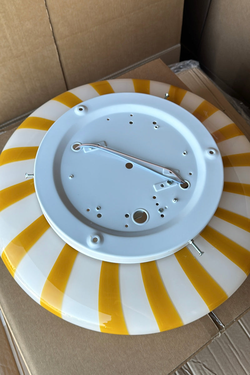 Stor Murano Candy plafond gul/vita ränder D:40 cm