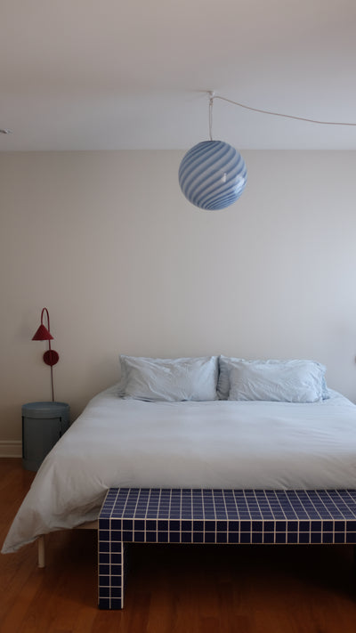 Stor Murano Candy-pendel blå swirl D:40 cm