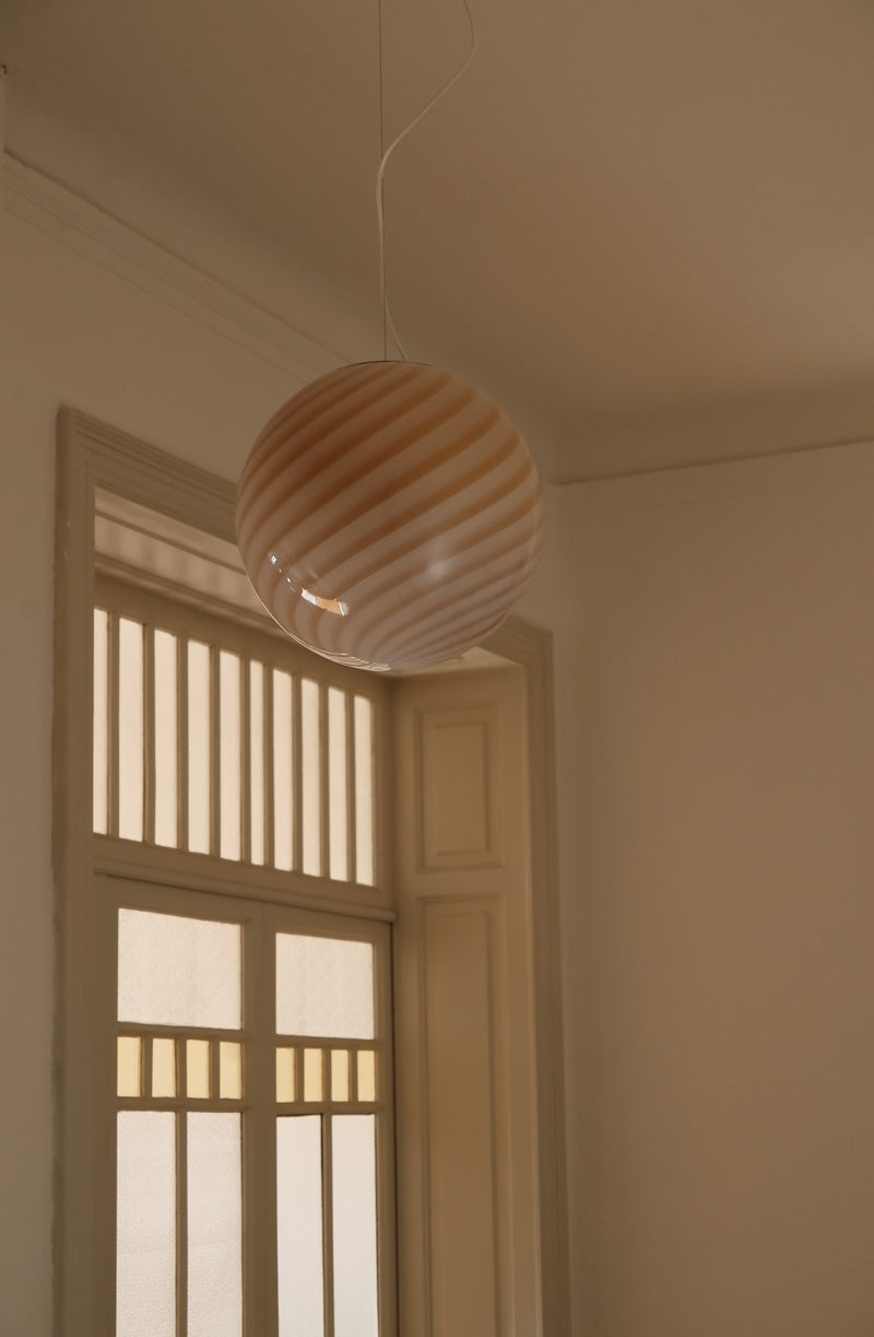 Big Murano Candy Round Pendant Caramel Cream Swirl D: 40 cm