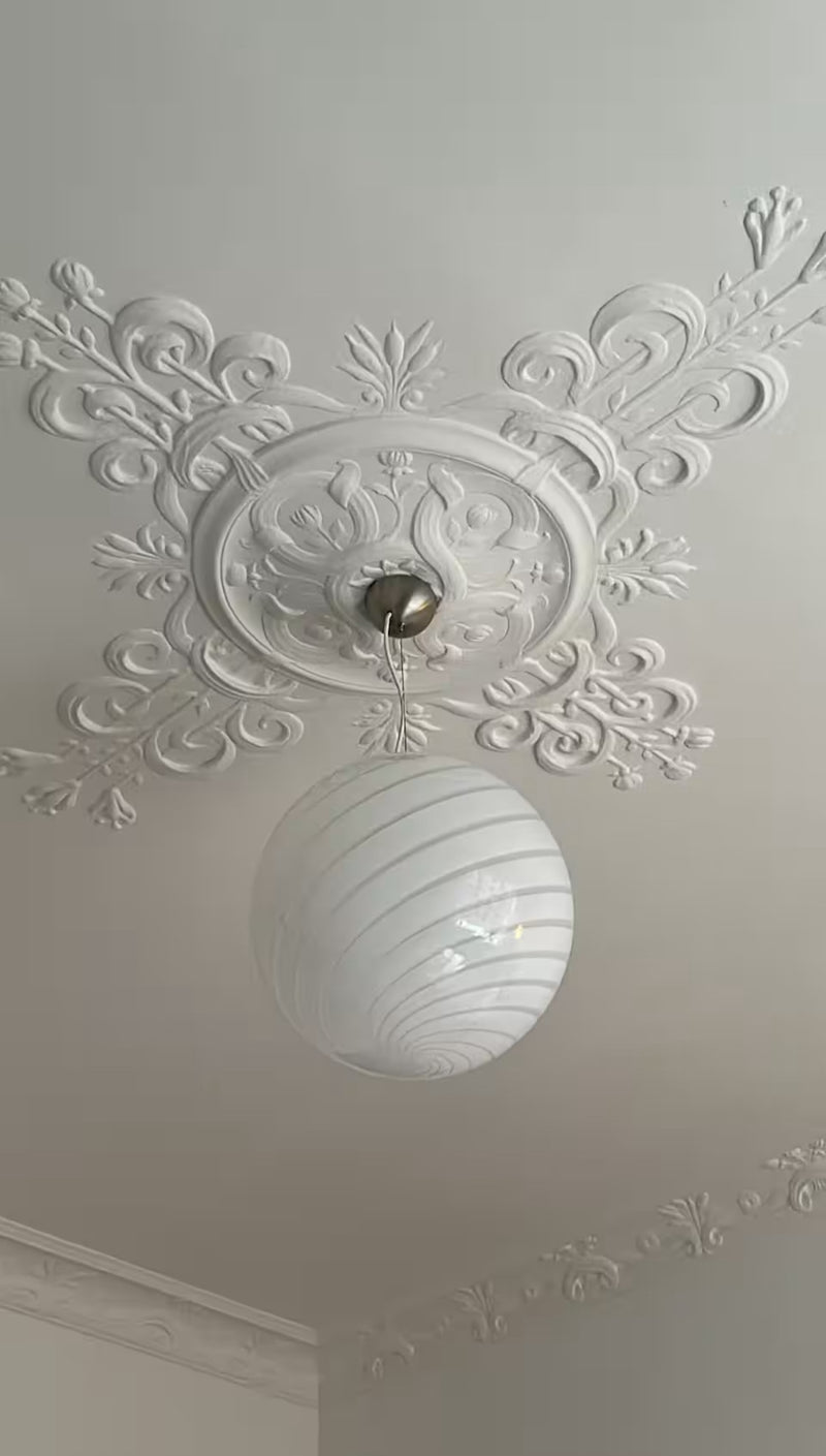 Stor Murano rund vit swirl-lampa pendel D:40 cm