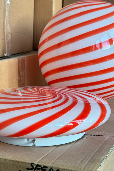 Murano Candy plafondlamp rood/wit swirl D:30 cm