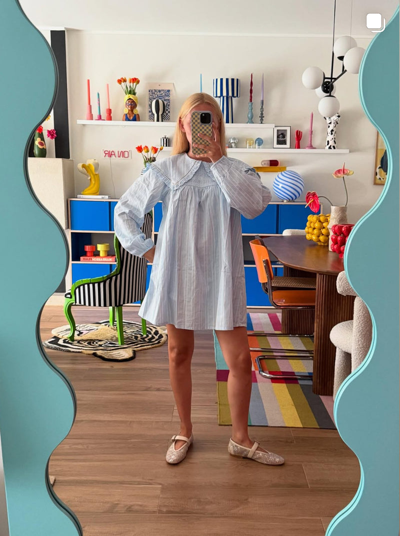 Murano Candy bordslampa blå/vit swirl D:30 cm