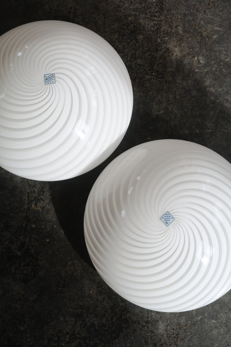 Vintage (ubrugt) Murano hvid swirl plafond loftlampe / væglampe D:36 cm