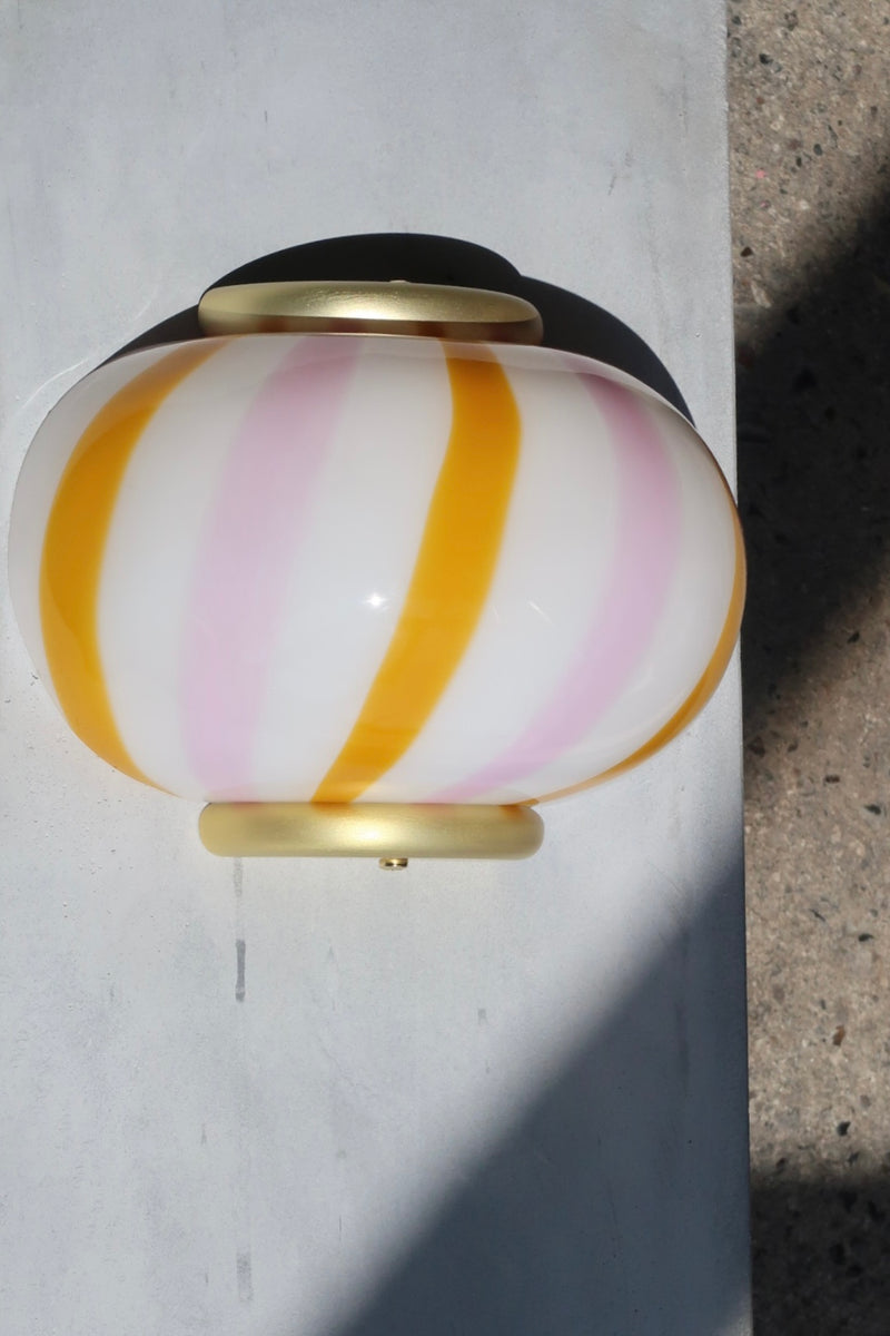 Murano Candy væglampe lyserøde/gule striber 21x15cm