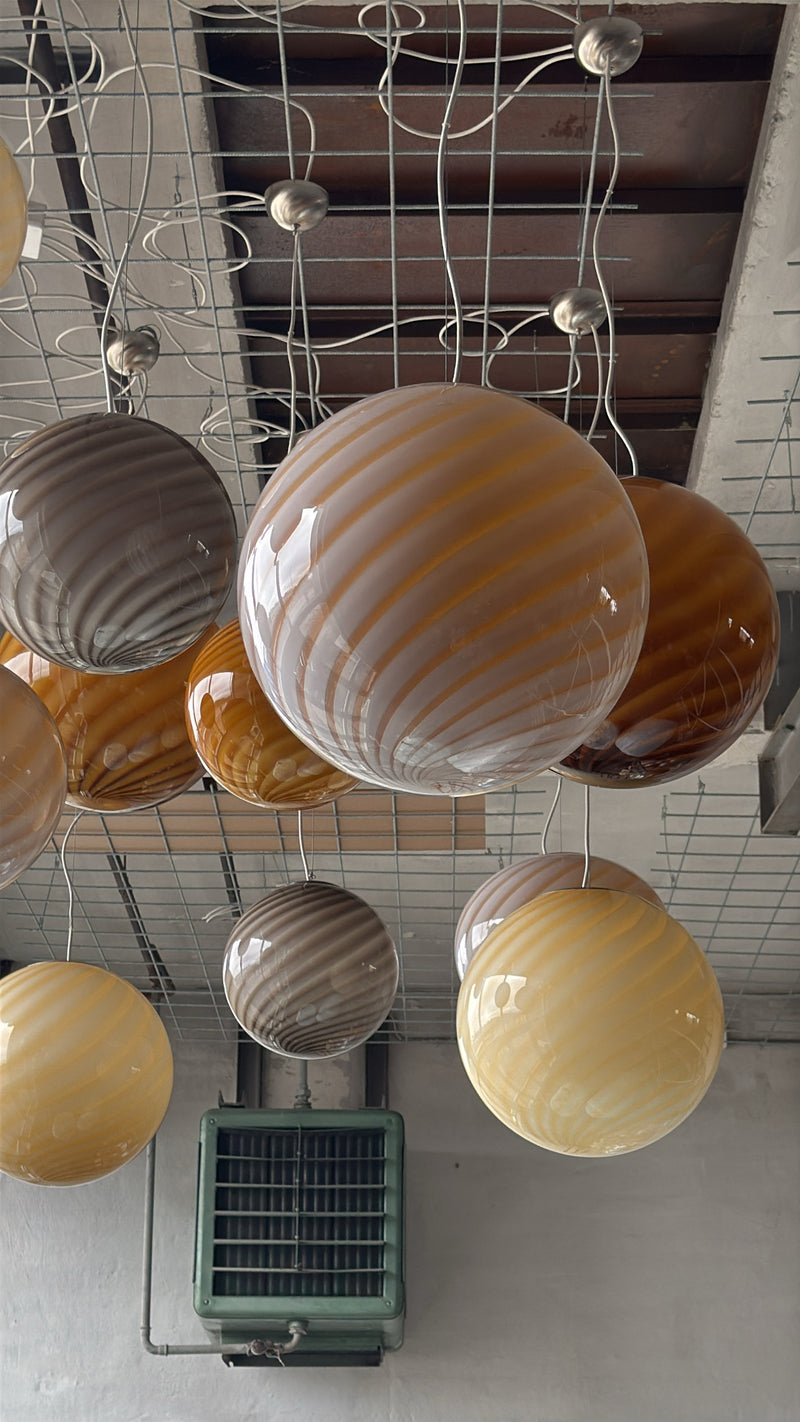 Murano Candy pendel grå brun swirl  D:30 cm