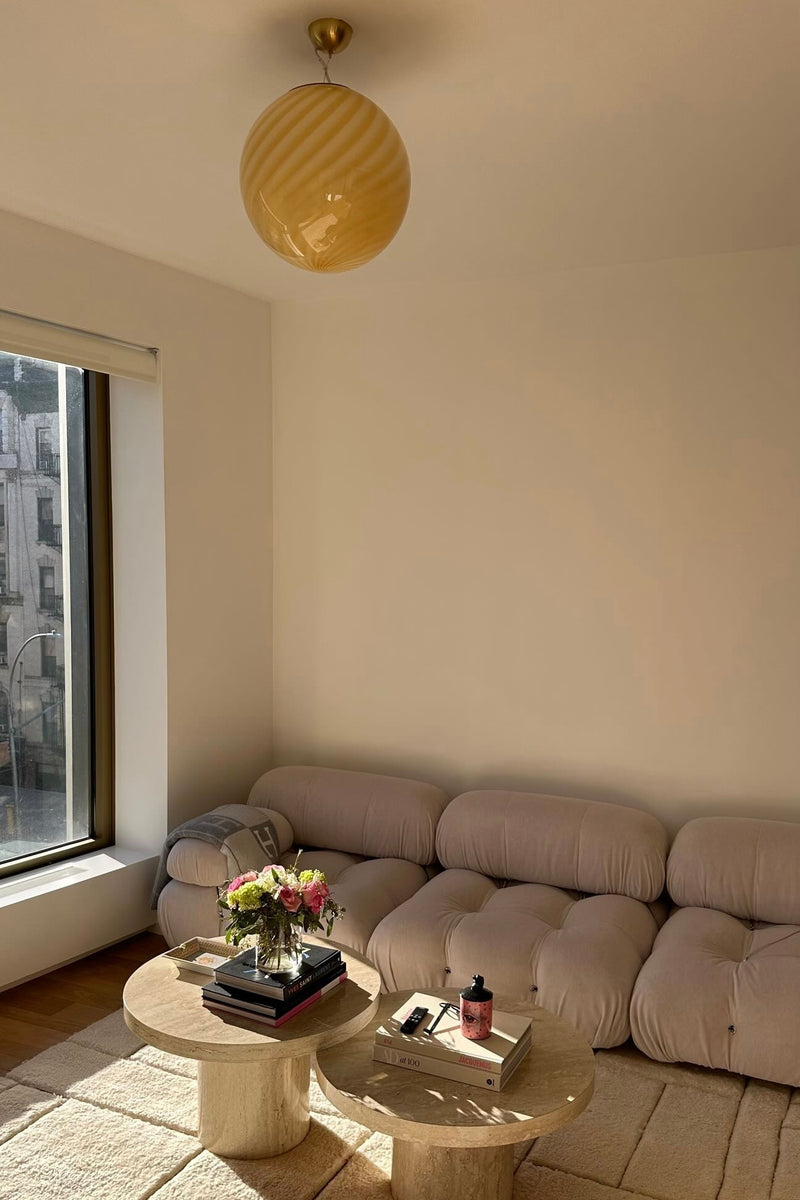 Stor Murano Candy-pendel gul swirl D:40 cm