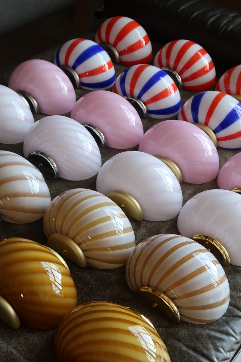 Murano Candy vägglampa mjuk ljusrosa swirl 21x15cm