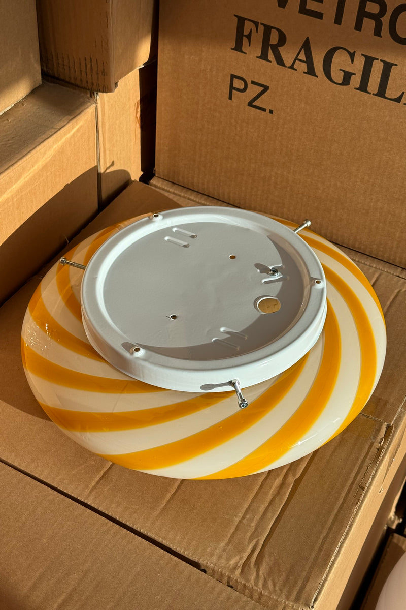 Murano Candy taklampa gul/vit swirl D:30 cm