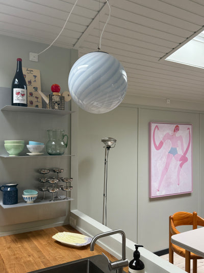 Murano Candy pendel ljusblå swirl D:30 cm