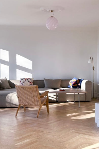 Stor Murano Candy pendel mjuk ljusrosa swirl D:40 cm