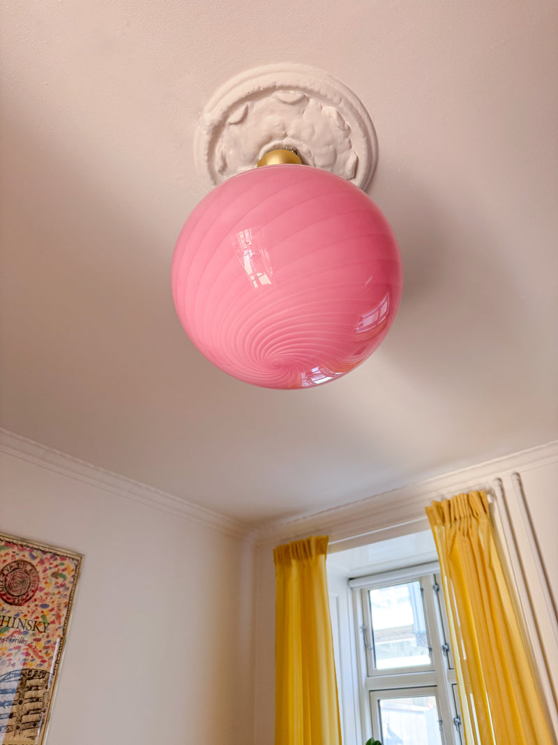 Stor Murano Candy oval pendel bubble gum lyserød D:40 cm