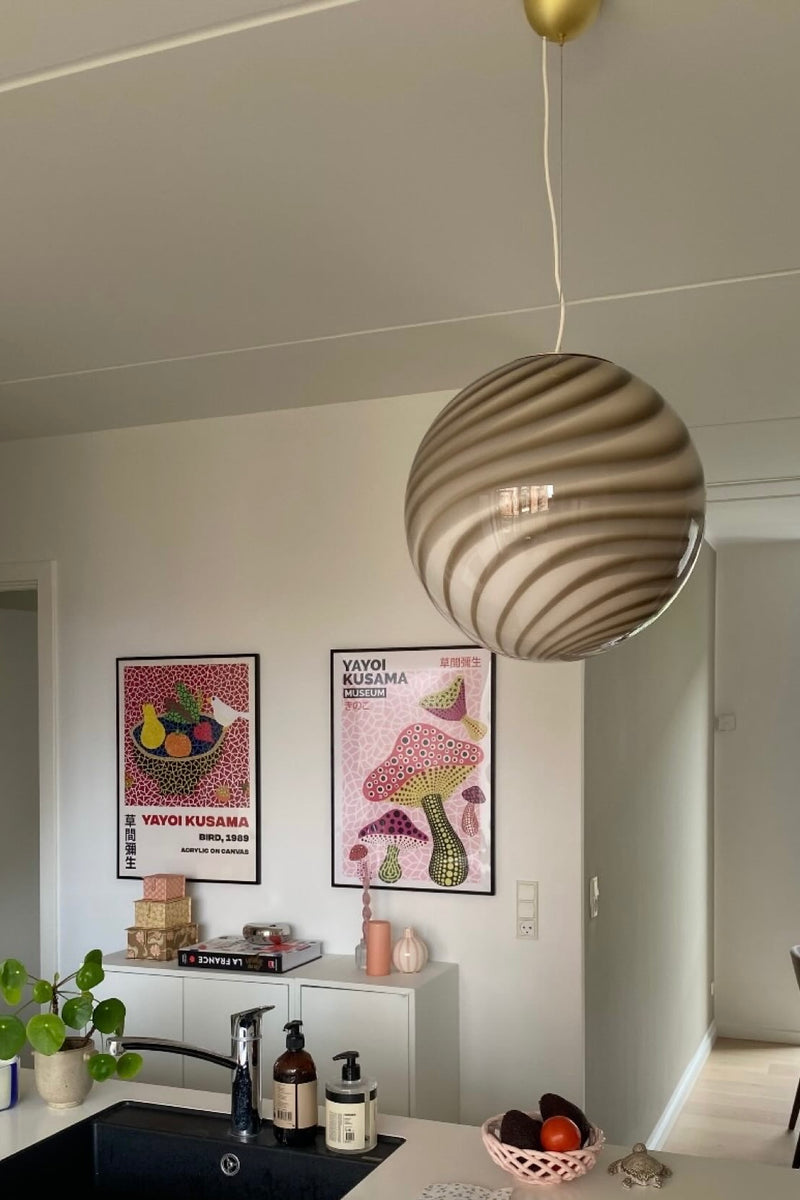 Stor Murano Candy pendel grå brun swirl D:40 cm