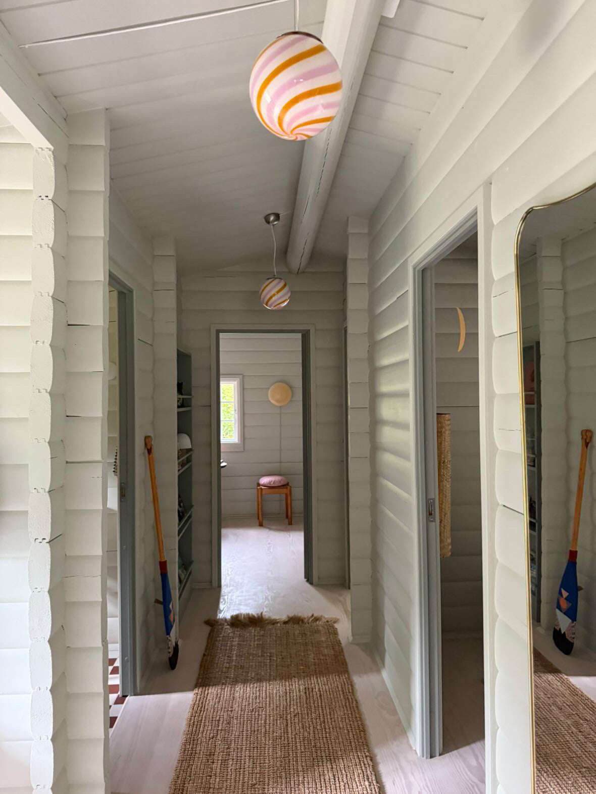 Murano Candy pendel gul/lyseröd swirl D:20 cm