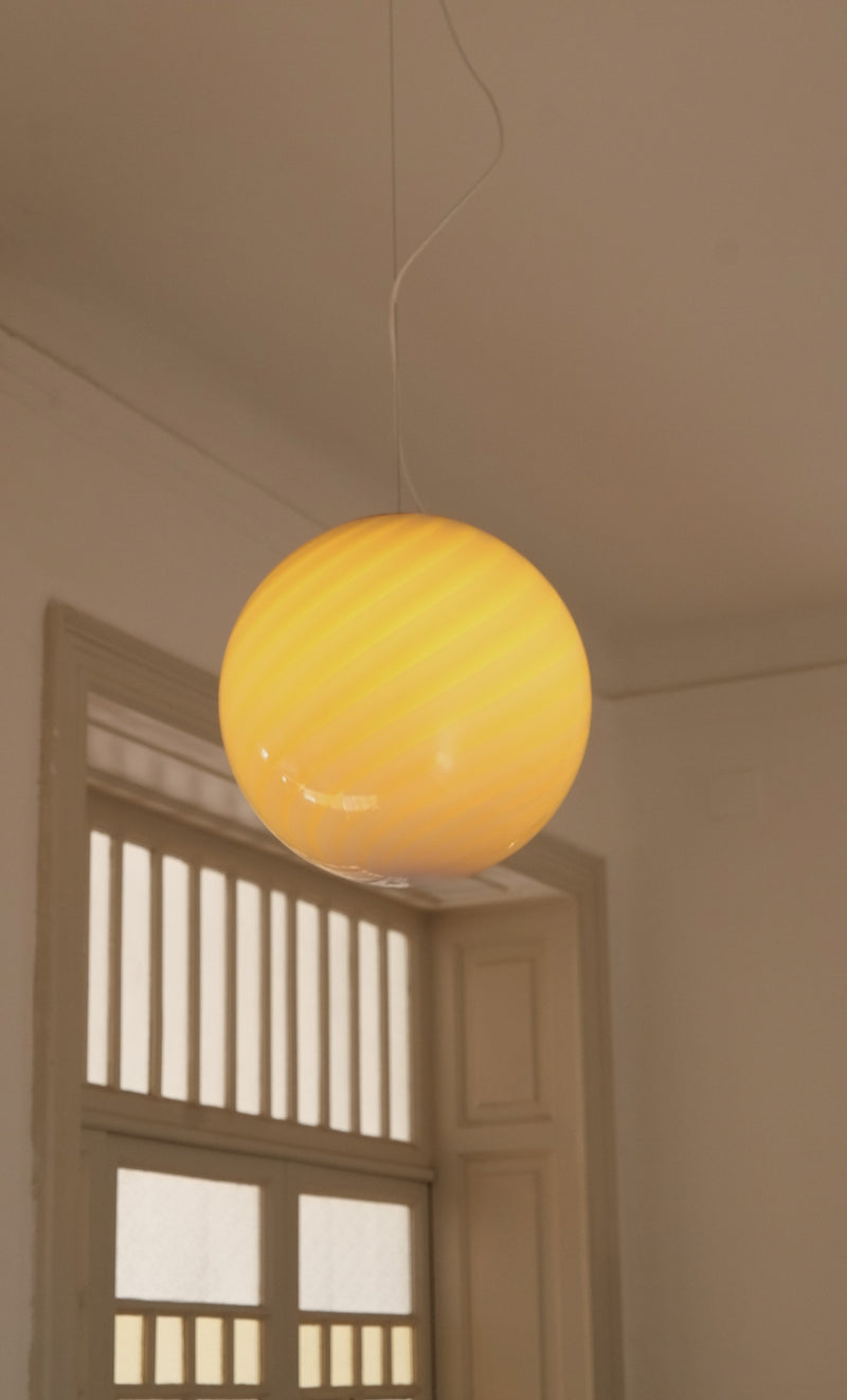 Big Murano Candy Round Pendant Caramel Cream Swirl D: 40 cm