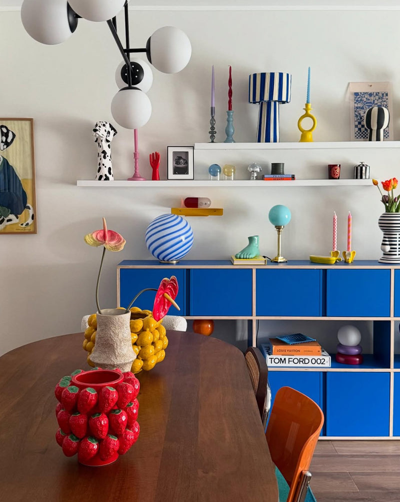 Murano Candy bordslampa blå/vit swirl D:30 cm