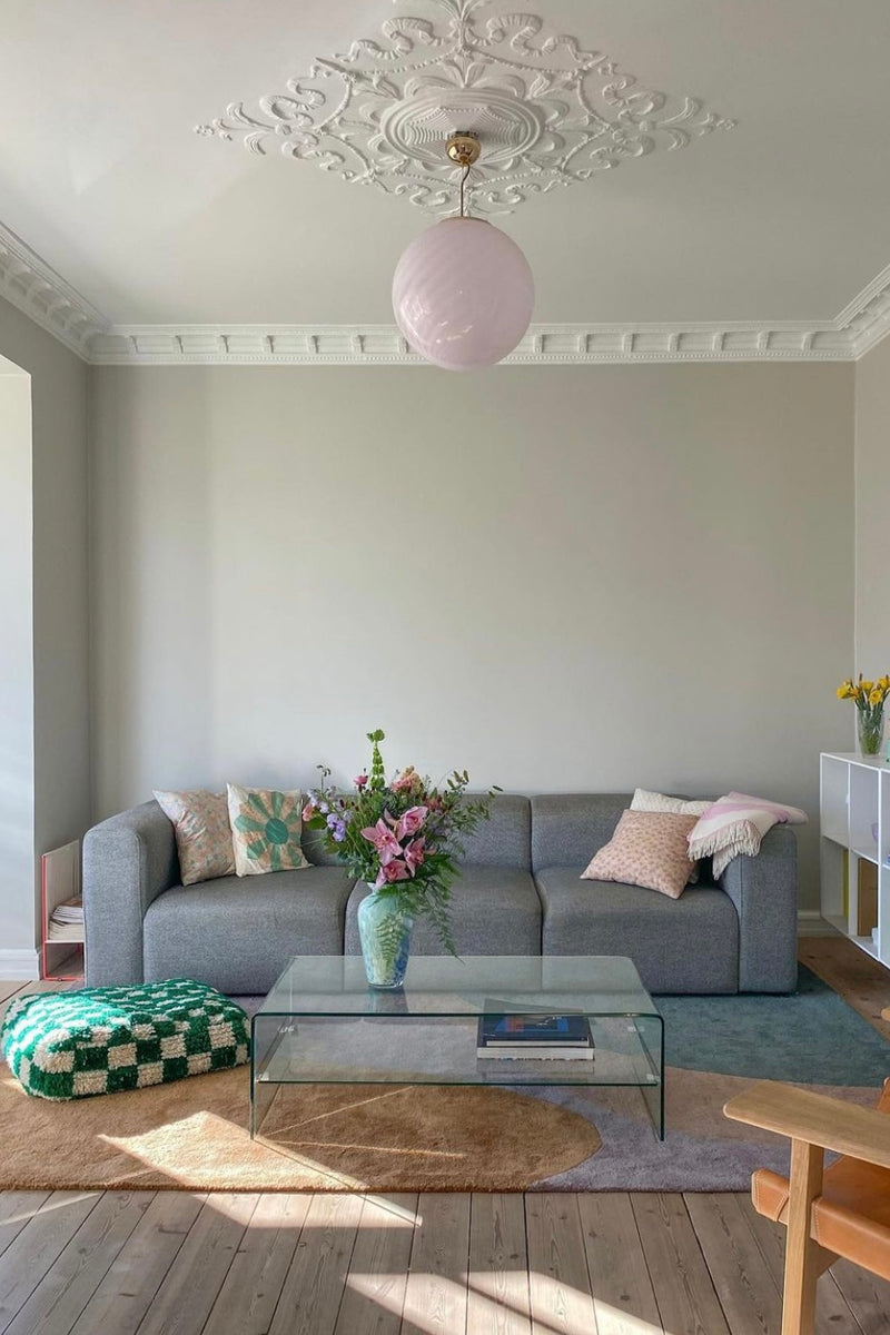 Stor Murano Candy pendel mjuk ljusrosa swirl D:40 cm