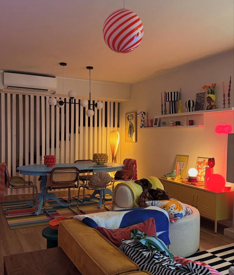 Murano Candy pendel rød/hvid swirl D:30 cm