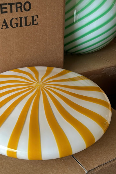 Grote Murano Candy plafondlamp gele/witte strepen D:40 cm