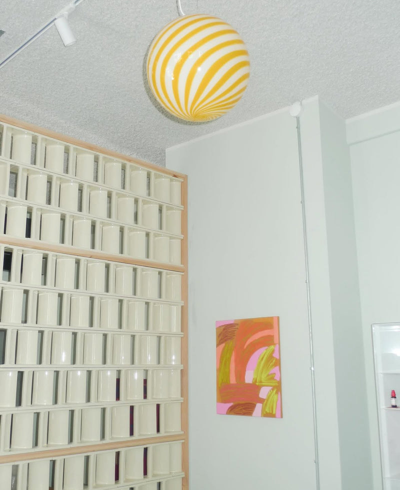 Stor Murano Candy-pendel gul/vit swirl D:40 cm