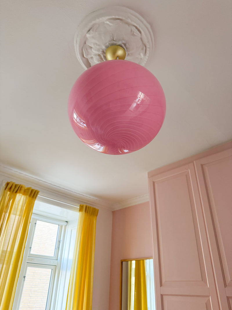 Stor Murano Candy oval pendel bubble gum lyserød D:40 cm