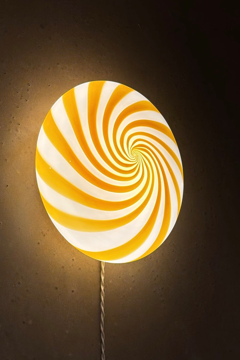 Murano Candy taklampa gul/vit swirl D:30 cm