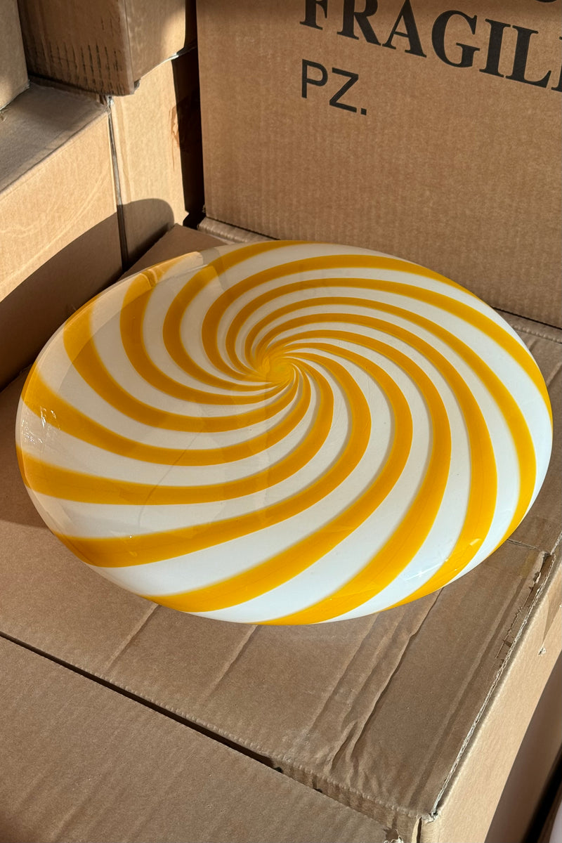 Murano Candy taklampa gul/vit swirl D:30 cm