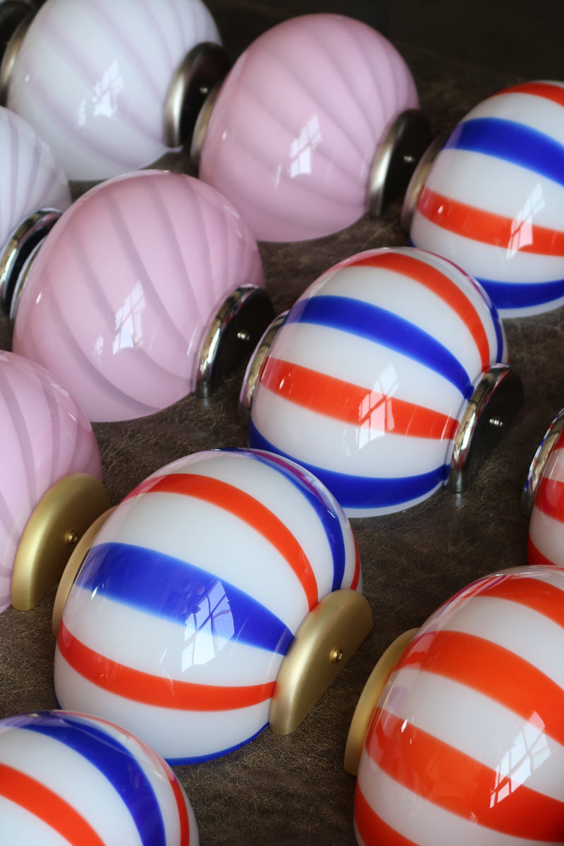 Murano Candy vägglampa blå/röd randig 21x15cm