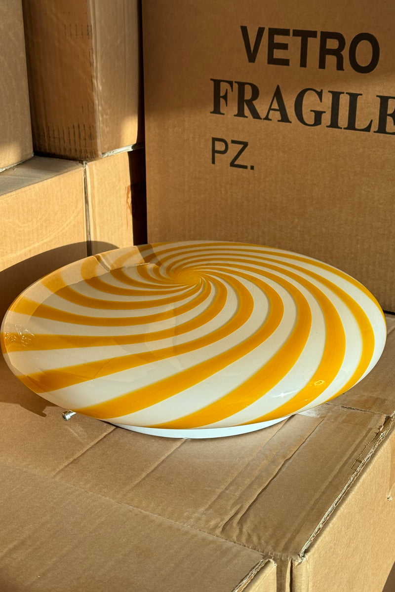 Murano Candy taklampa gul/vit swirl D:30 cm