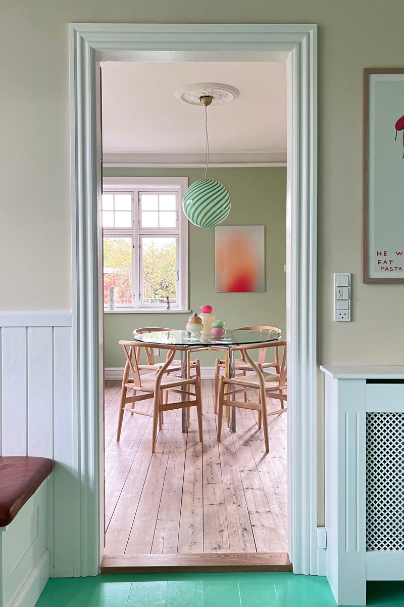 Stor Murano Candy pendel grön/vit swirl D:40 cm