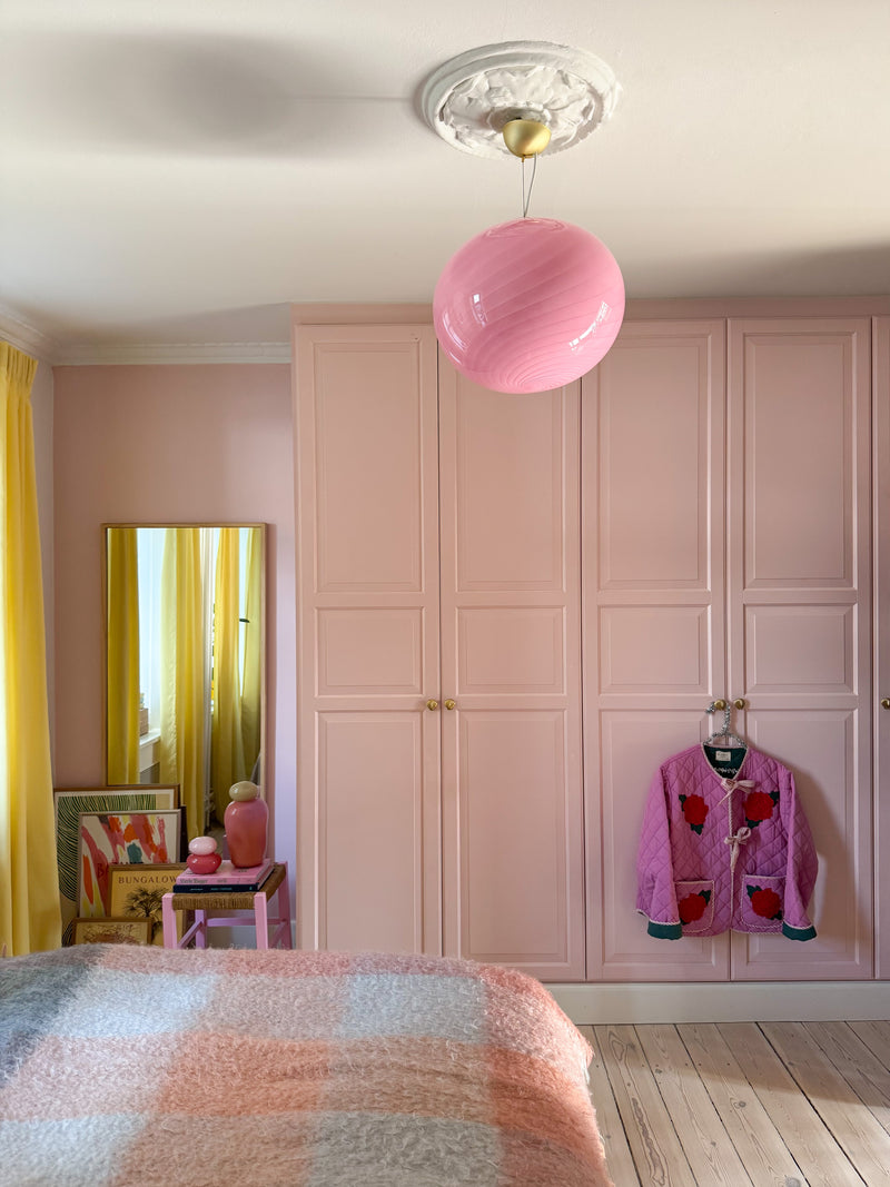 Stor Murano Candy oval pendel bubble gum lyserød D:40 cm