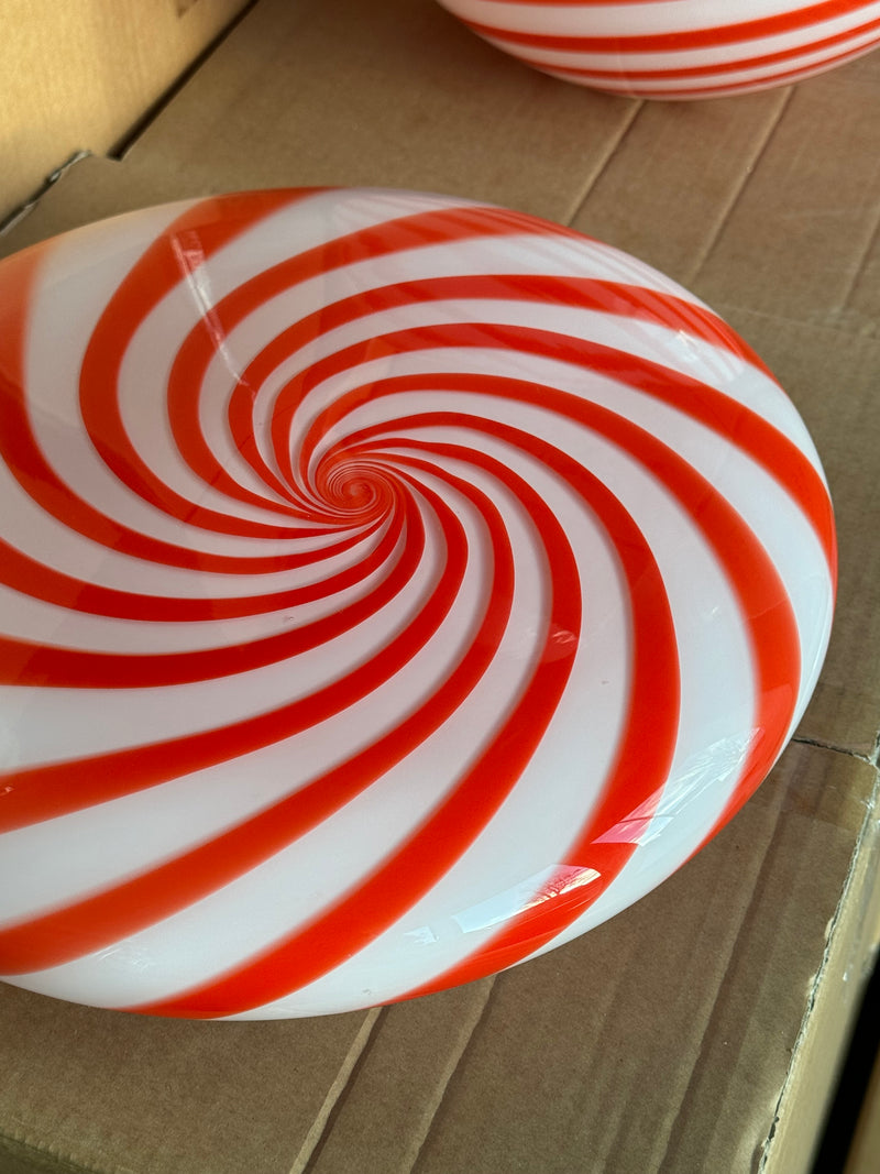 Murano Candy plafond röd/vit swirl D:30 cm