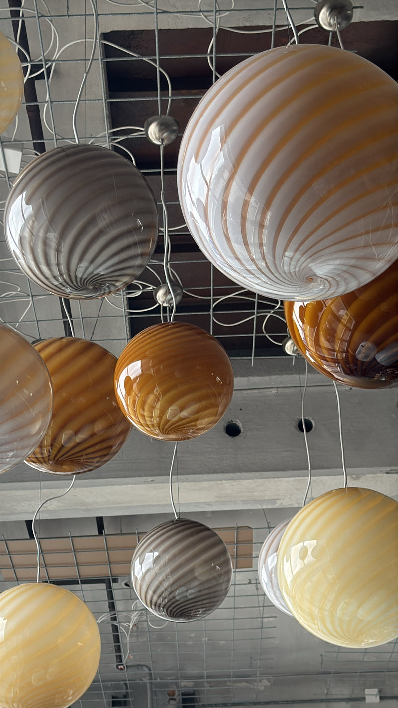 Murano Candy pendel grå brun swirl  D:30 cm