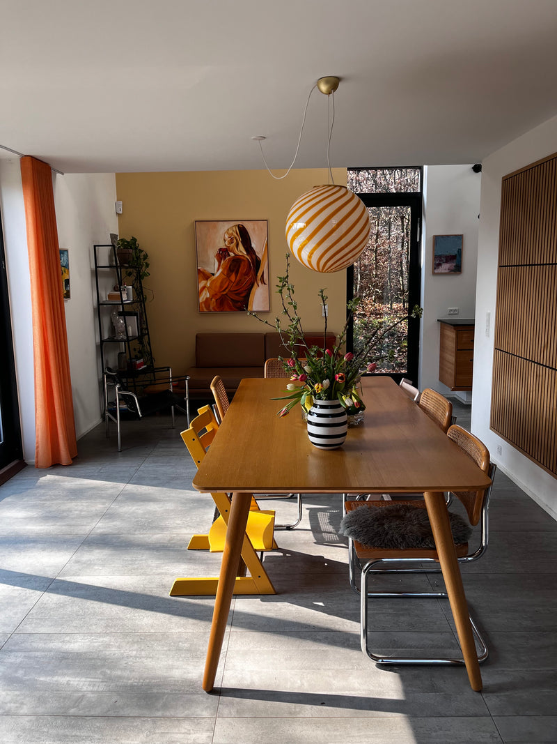 Stor Murano Candy-pendel gul/vit swirl D:40 cm