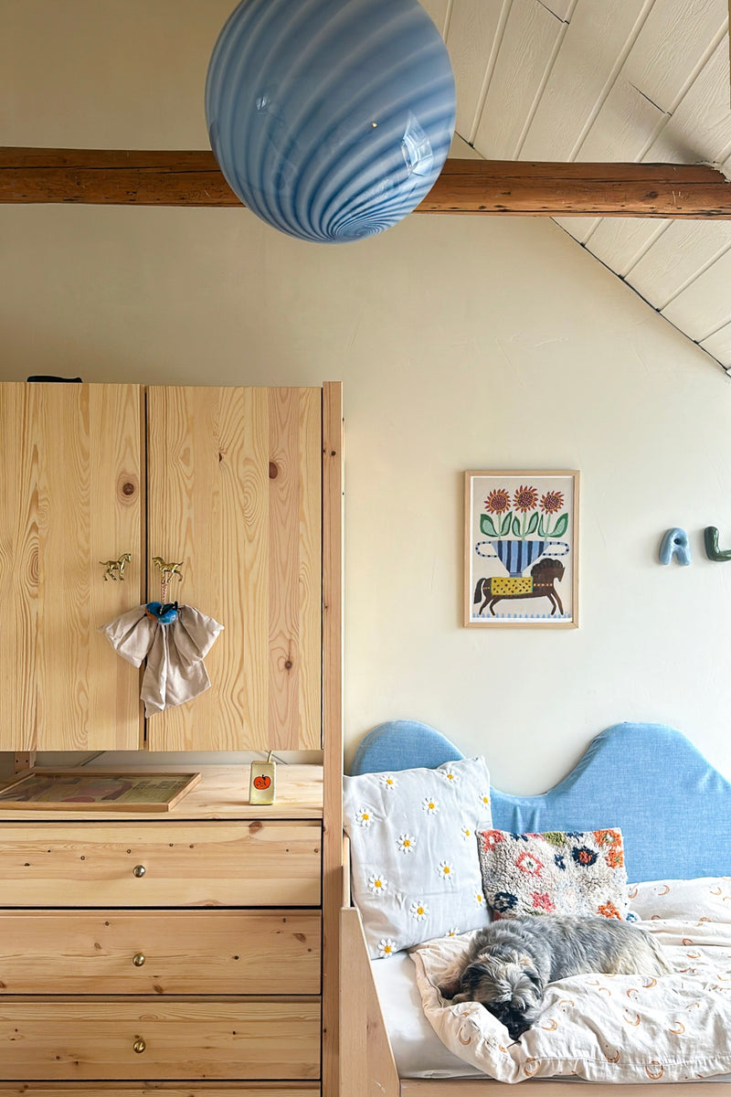 Stor Murano Candy-pendel blå swirl D:40 cm