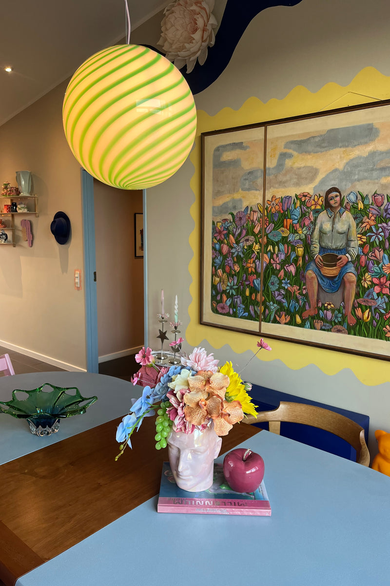 Stor Murano Candy pendel grön/vit swirl D:40 cm